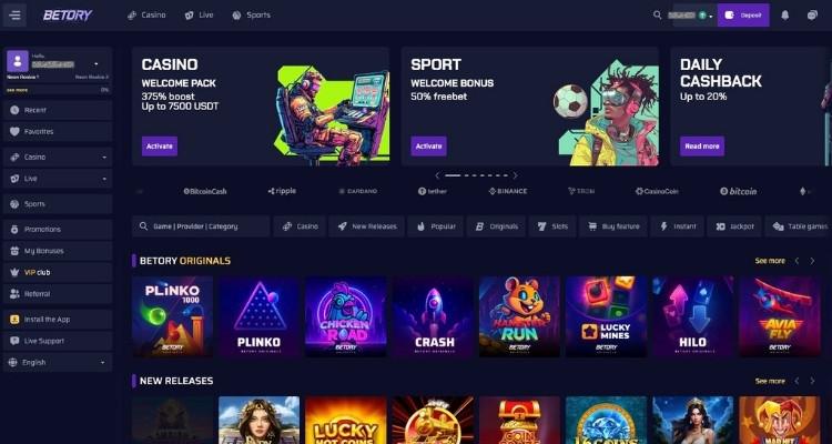 Betory casino online lobby
