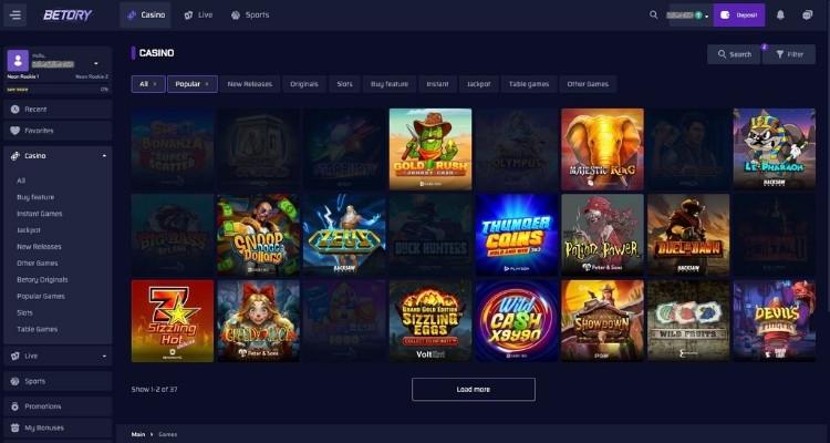 Betory casino spellen en categorieën